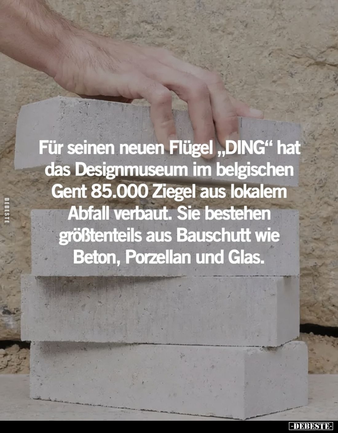 Für seinen neuen Flügel „DING“ hat das Designmuseum im belgischen Gent 85.000 Ziegel aus lokalem Abfall verbaut.
Sie bestehe...