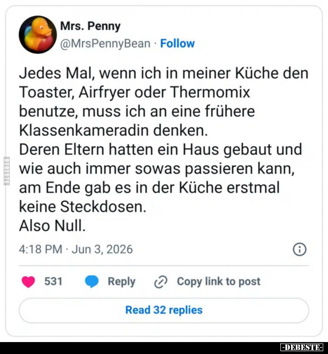 Jedes Mal, wenn ich in meiner Küche den Toaster, Airfryer oder Thermomix benutze, muss ich an eine frühere Klassenkameradin d...