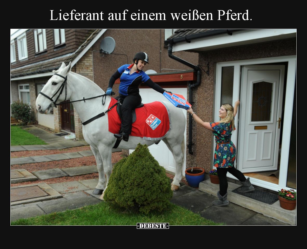 Lieferant auf einem weißen Pferd