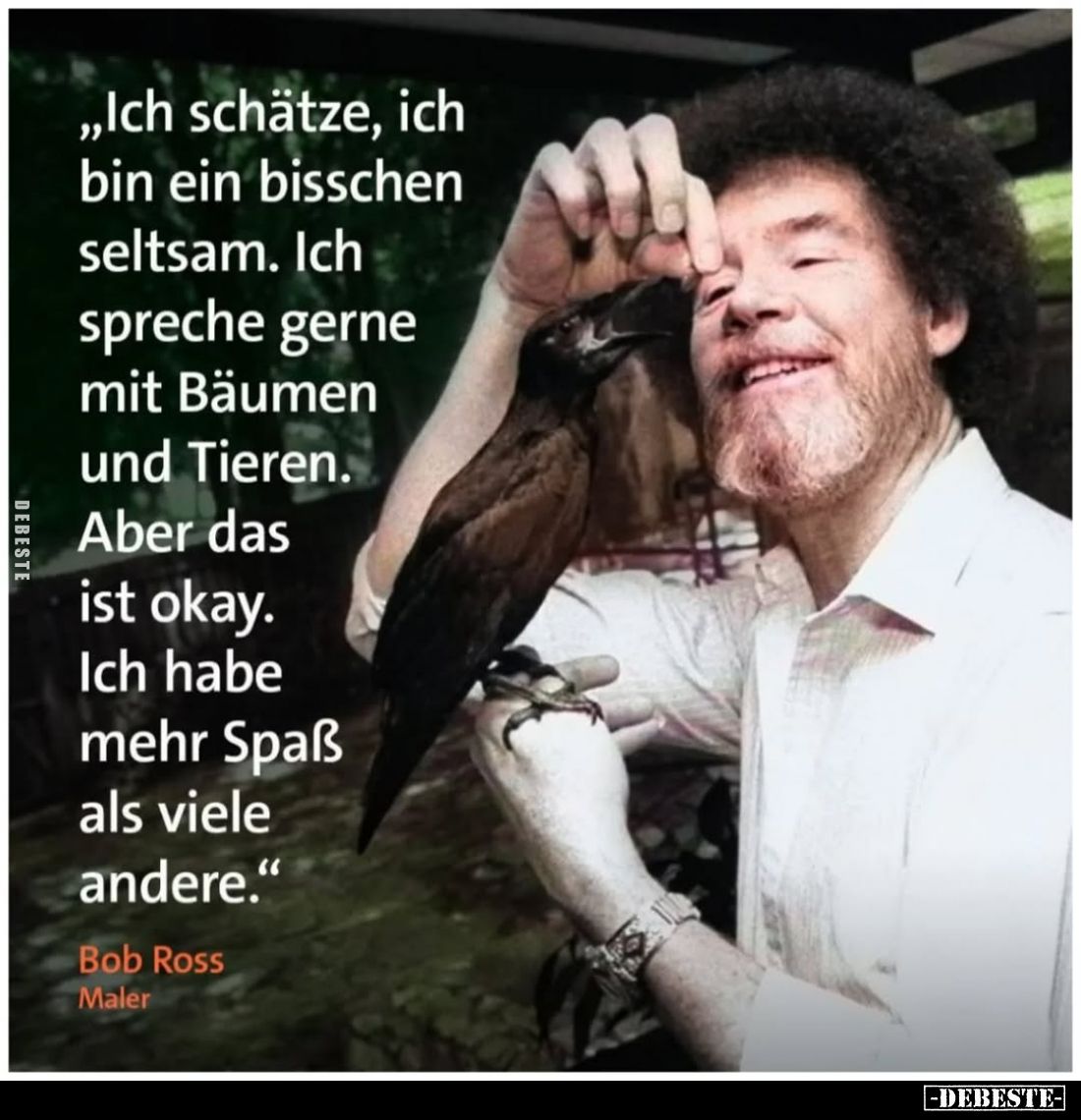 „Ich schätze, ich bin ein bisschen seltsam. Ich spreche gerne mit Bäumen und Tieren.
Aber das ist okay.
Ich habe mehr Spaß ...