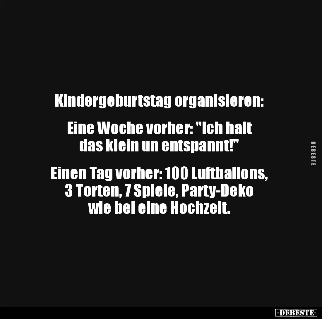 Kindergeburtstag organisieren: 


Eine Woche vorher: "Ich halt 
das klein un entspannt!" 


Einen Tag vorher...