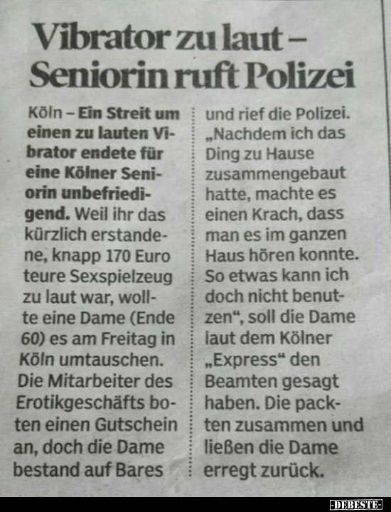 Vibrator zu laut - Seniorin ruft Polizei.. - Lustige Bilder | DEBESTE.de