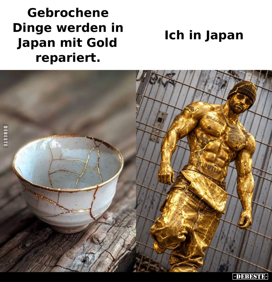 Gebrochene Dinge werden in Japan mit Gold repariert.
-
Ich in Japan