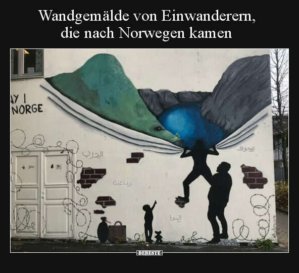 Wandgemälde von Einwanderern, die nach Norwegen kamen.. - Lustige Bilder | DEBESTE.de