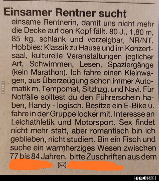 Einsamer Rentner sucht einsame Rentnerin.. - Lustige Bilder | DEBESTE.de