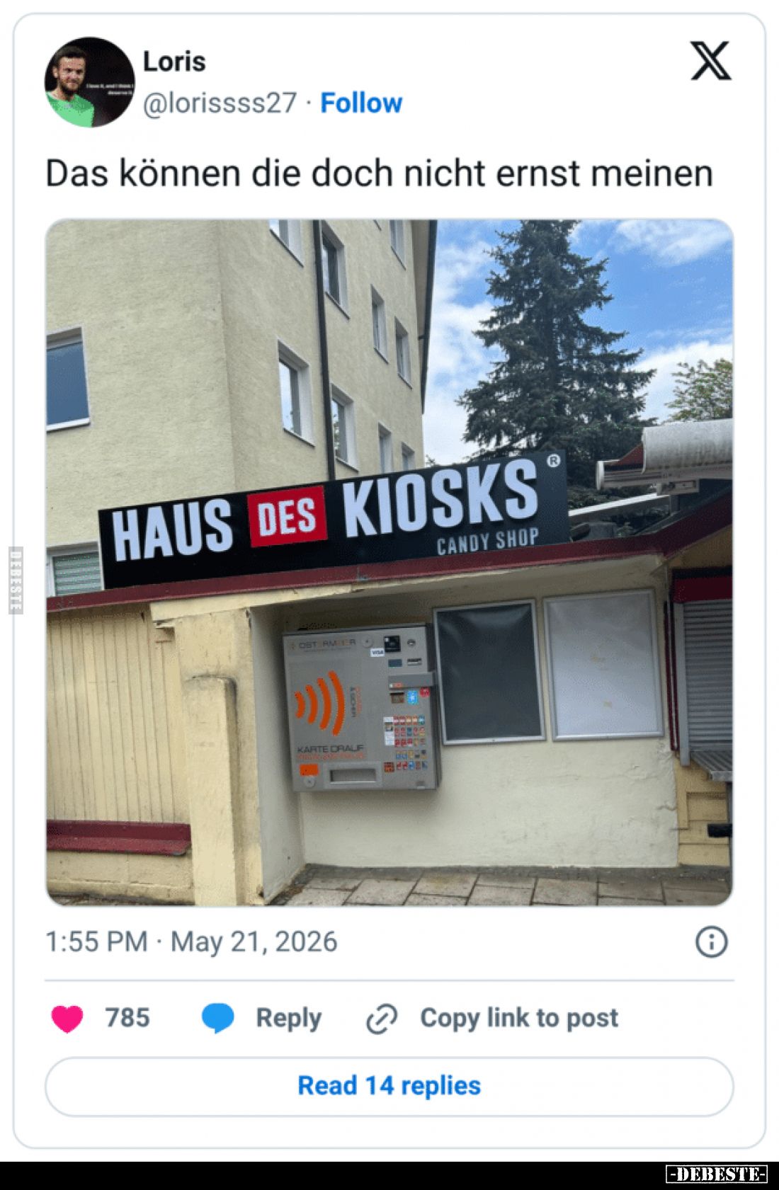 Loris
@lorissss27
Das können die doch nicht ernst meinen
HAUS DES KIOSKS
CANDY SHOP
KARTE DRAUF