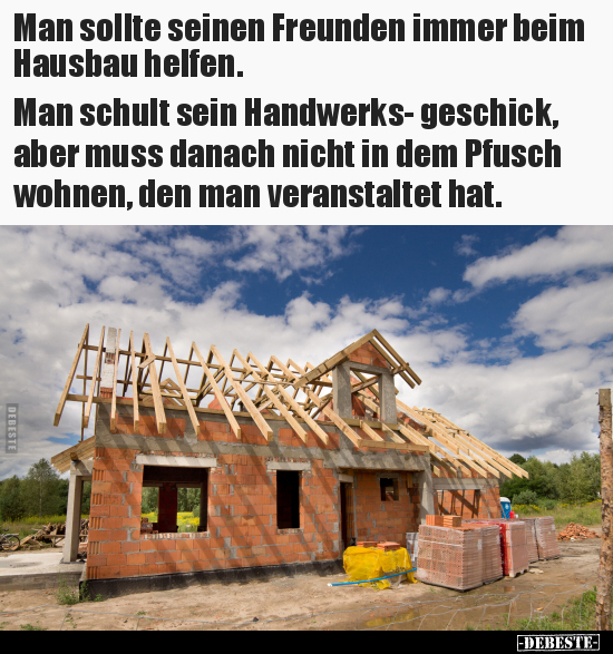 Man sollte seinen Freunden immer beim Hausbau helfen.. - Lustige Bilder | DEBESTE.de