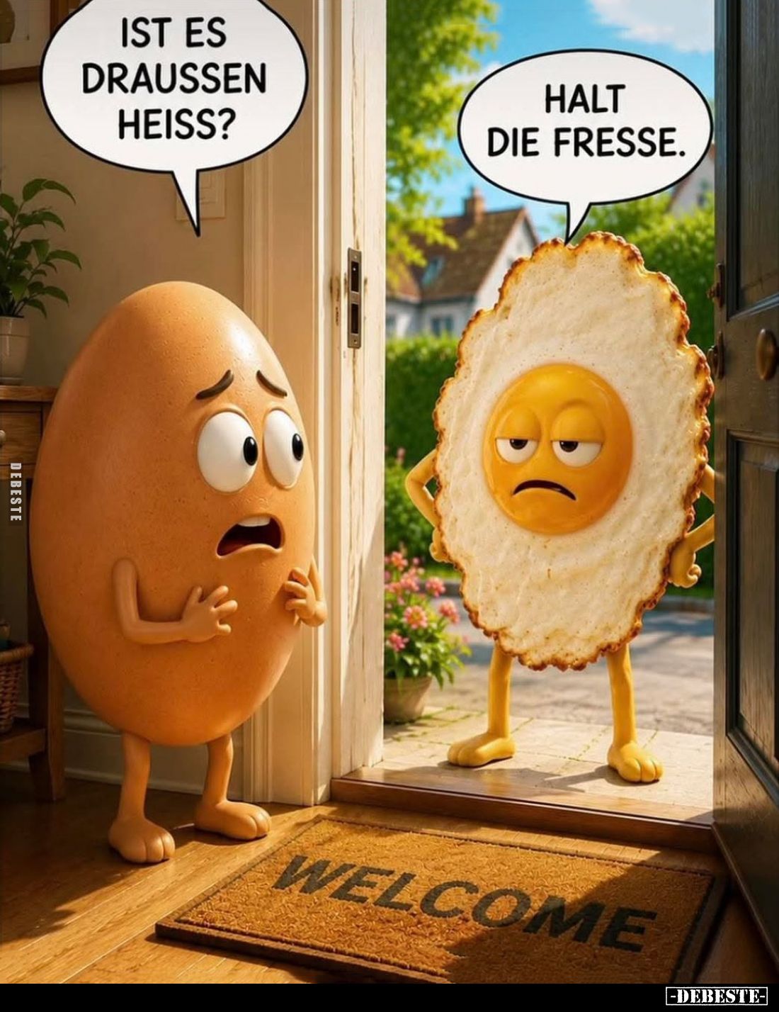 Ist es draußen heiß? -
Halt die Fresse.