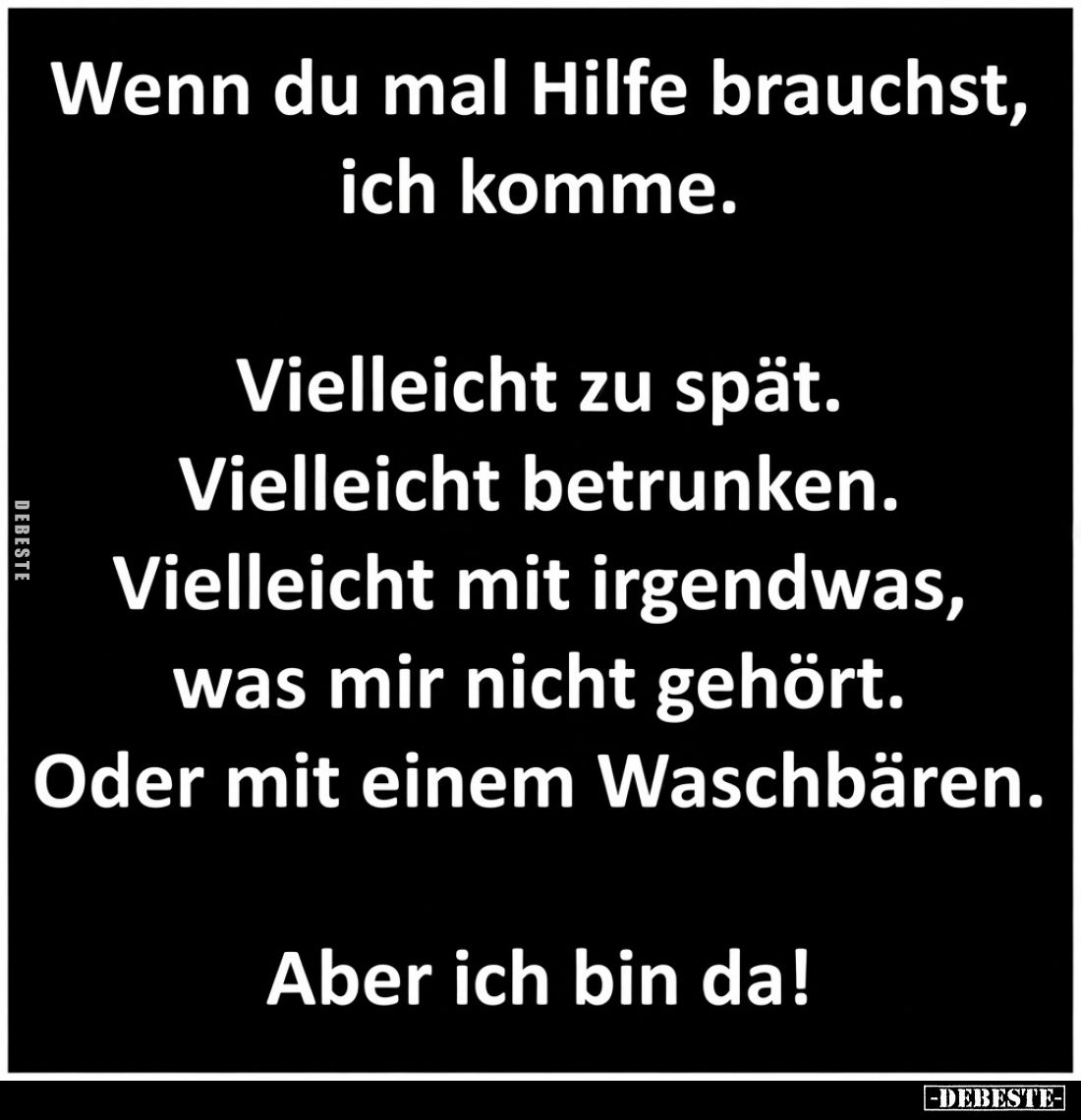 Wenn du mal Hilfe brauchst, ich komme. Vielleicht zu spät. Vielleicht betrunken. Vielleicht mit irgendwas, was mir nicht gehö...