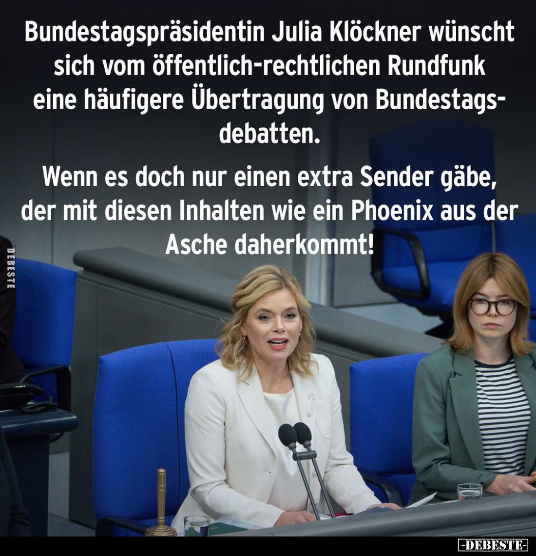 Bundestagspräsidentin Julia Klöckner wünscht sich vom öffentlich-rechtlichen Rundfunk eine häufigere Übertragung von Bundesta...