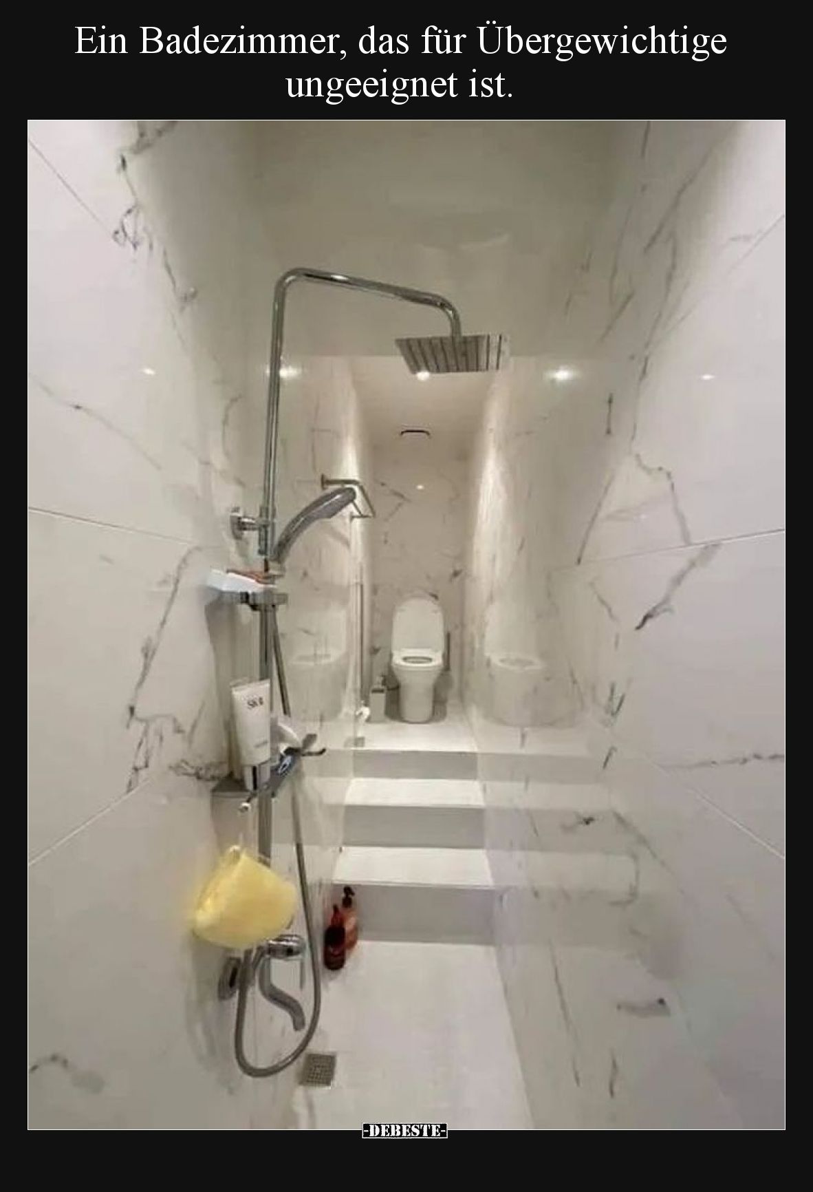 Ein Badezimmer, das für Übergewichtige ungeeignet ist.
