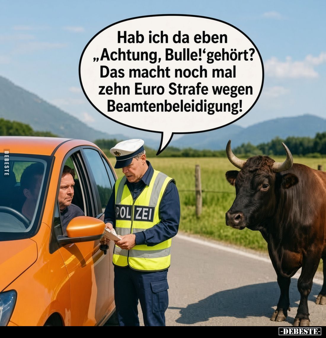 Hab ich da eben "Achtung, Bulle!" gehört? -
Das macht noch mal zehn Euro Strafe wegen Beamtenbeleidigung!