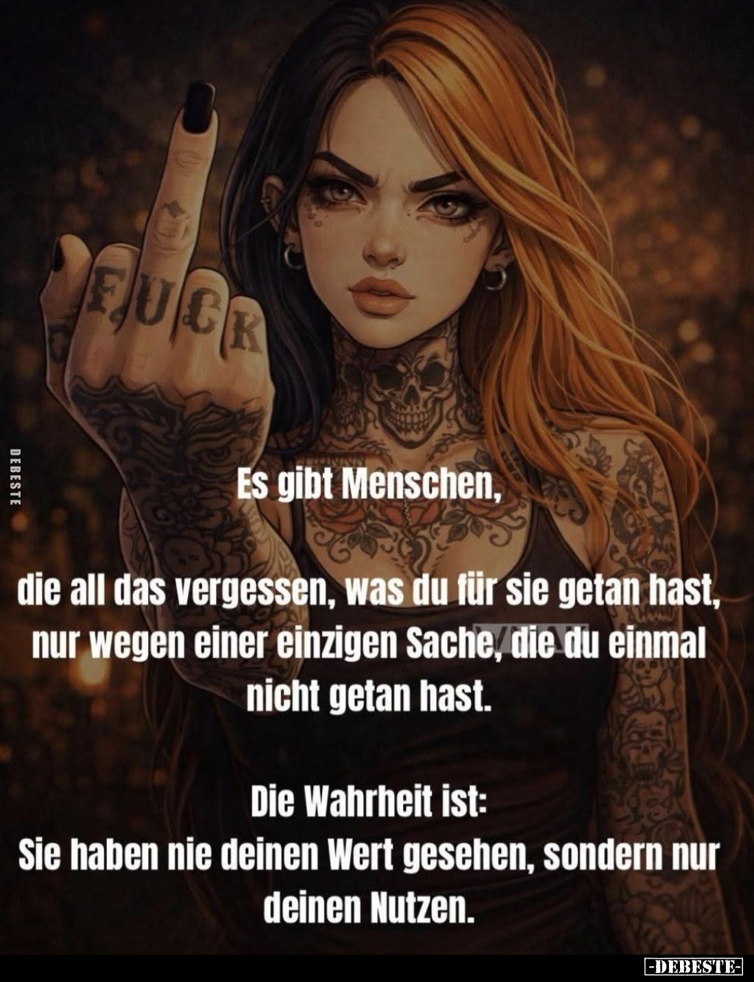 Es gibt Menschen,
die all das vergessen, was du für sie getan hast, nur wegen einer einzigen Sache, die du einmal nicht geta...