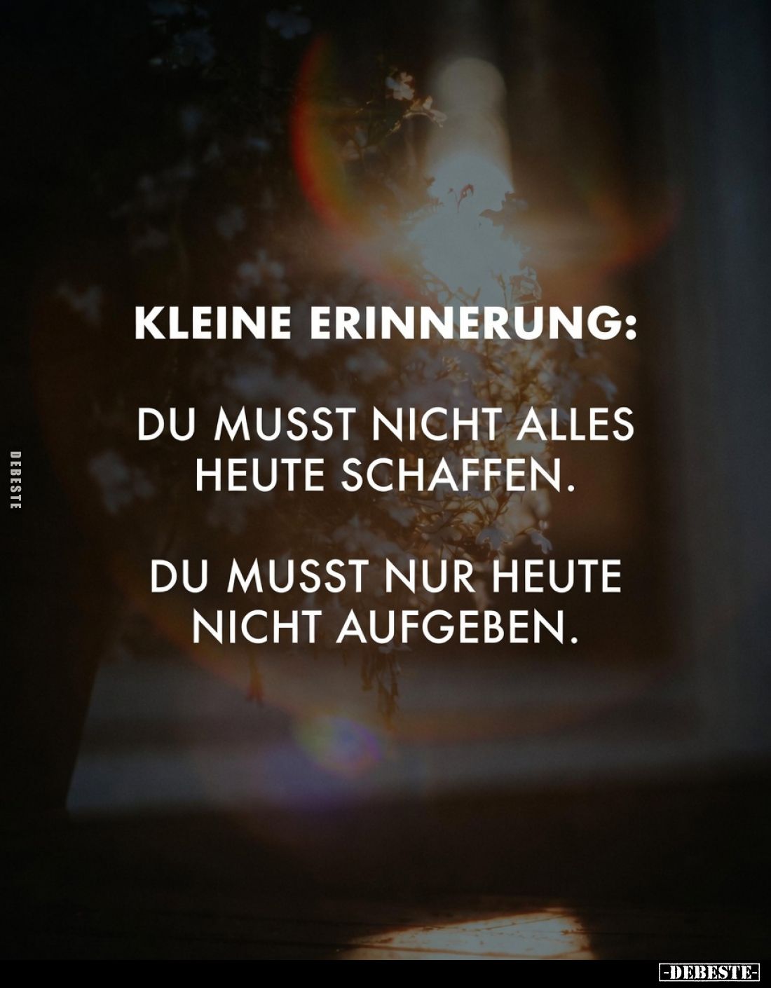 Kleine Erinnerung:
Du musst nicht alles heute schaffen.
Du musst nur heute nicht aufgeben.