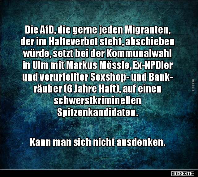 Die AfD, die gerne jeden Migranten, der im Halteverbot.. - Lustige Bilder | DEBESTE.de