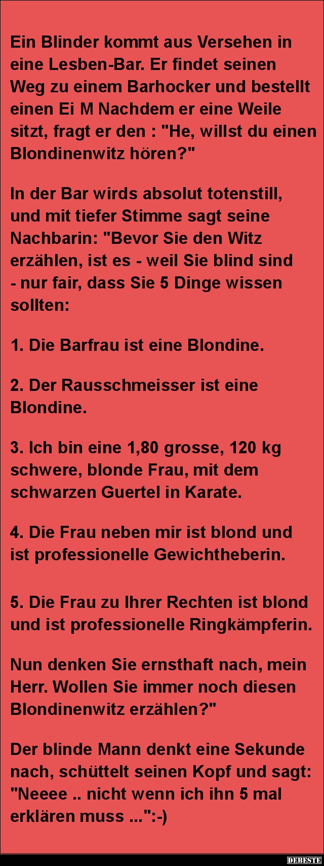 Ein Blinder kommt aus Versehen in eine Lesben-Bar.. - Lustige Bilder | DEBESTE.de