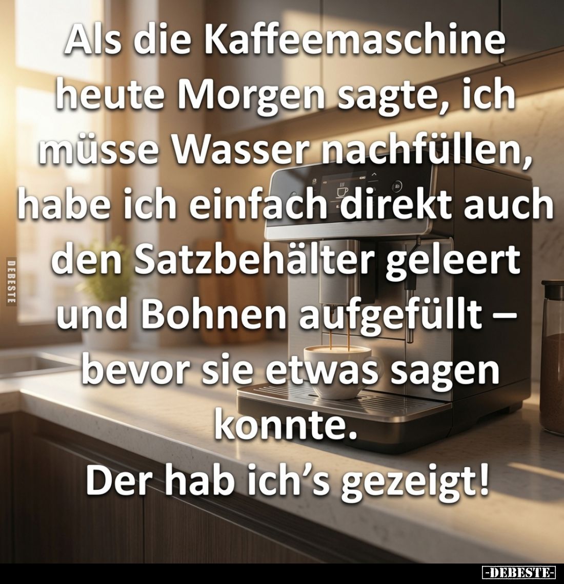 Als die Kaffeemaschine heute Morgen sagte, ich müsse Wasser nachfüllen, habe ich einfach direkt auch den Satzbehälter geleert...