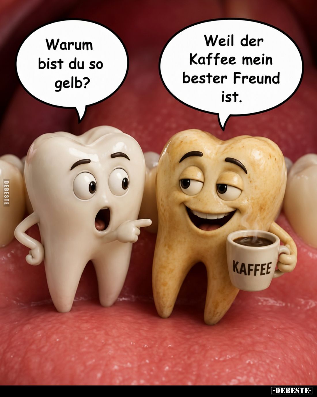 Warum bist du so gelb?
Weil der Kaffee mein bester Freund ist.
