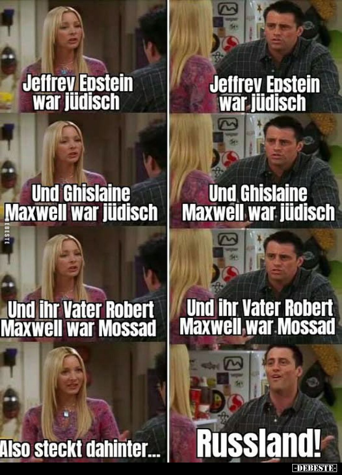 Jeffrey Epstein war jüdisch.
Jeffrey Epstein war jüdisch.
Und Ghislaine Maxwell war jüdisch.
Und Ghislaine Maxwell war jüd...