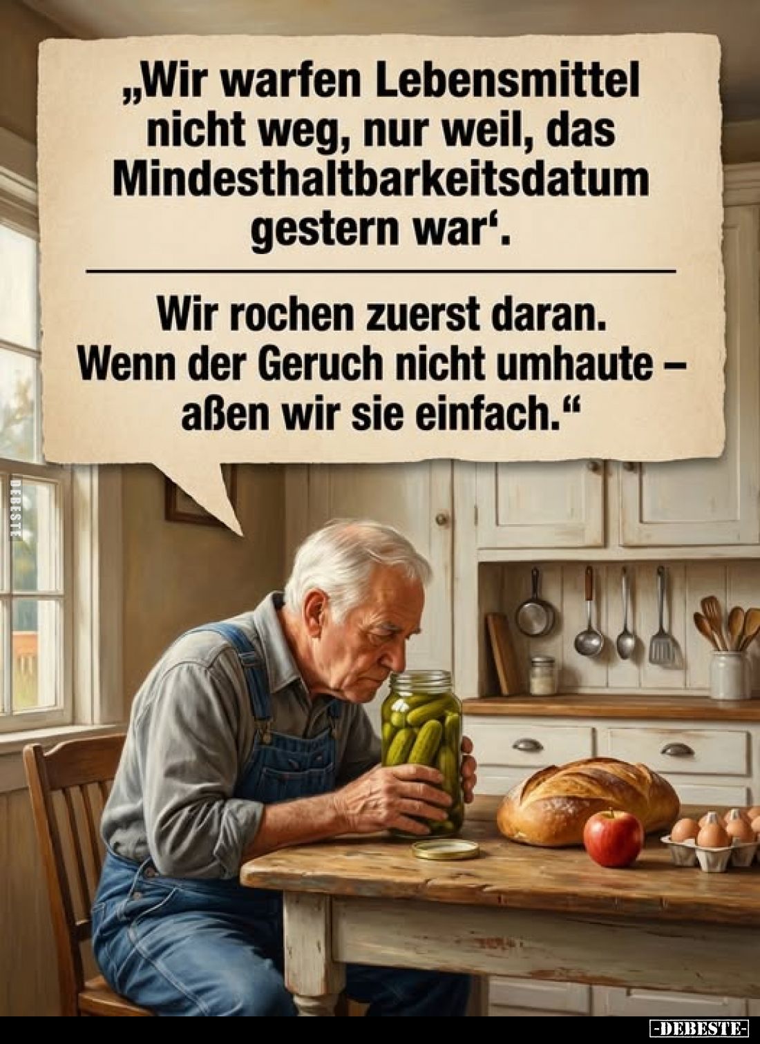 „Wir warfen Lebensmittel nicht weg, nur weil, das Mindesthaltbarkeitsdatum gestern war'.
Wir rochen zuerst daran. Wenn der G...
