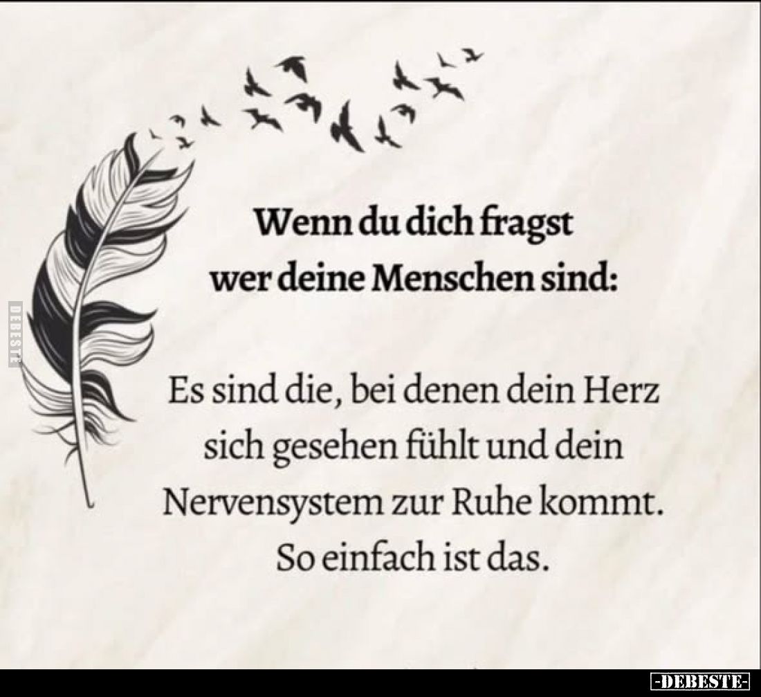 Wenn du dich fragst wer deine Menschen sind:
Es sind die, bei denen dein Herz sich gesehen fühlt und dein Nervensystem zur R...