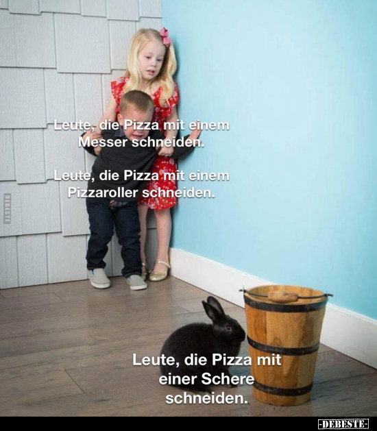Leute, die Pizza mit einem Messer/ Pizzaroller/Schere schneiden.. - Lustige Bilder | DEBESTE.de