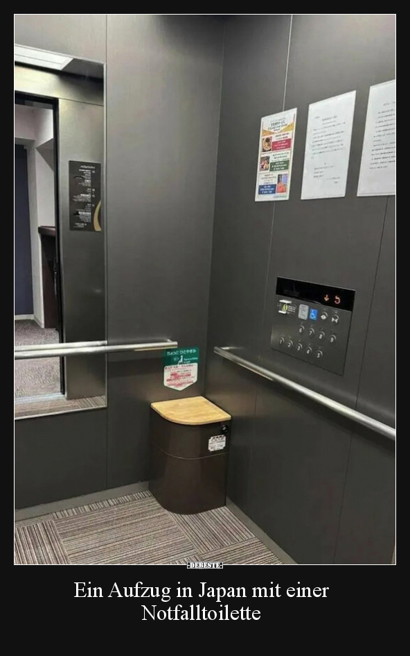 Ein Aufzug in Japan mit einer Notfalltoilette.. - Lustige Bilder | DEBESTE.de