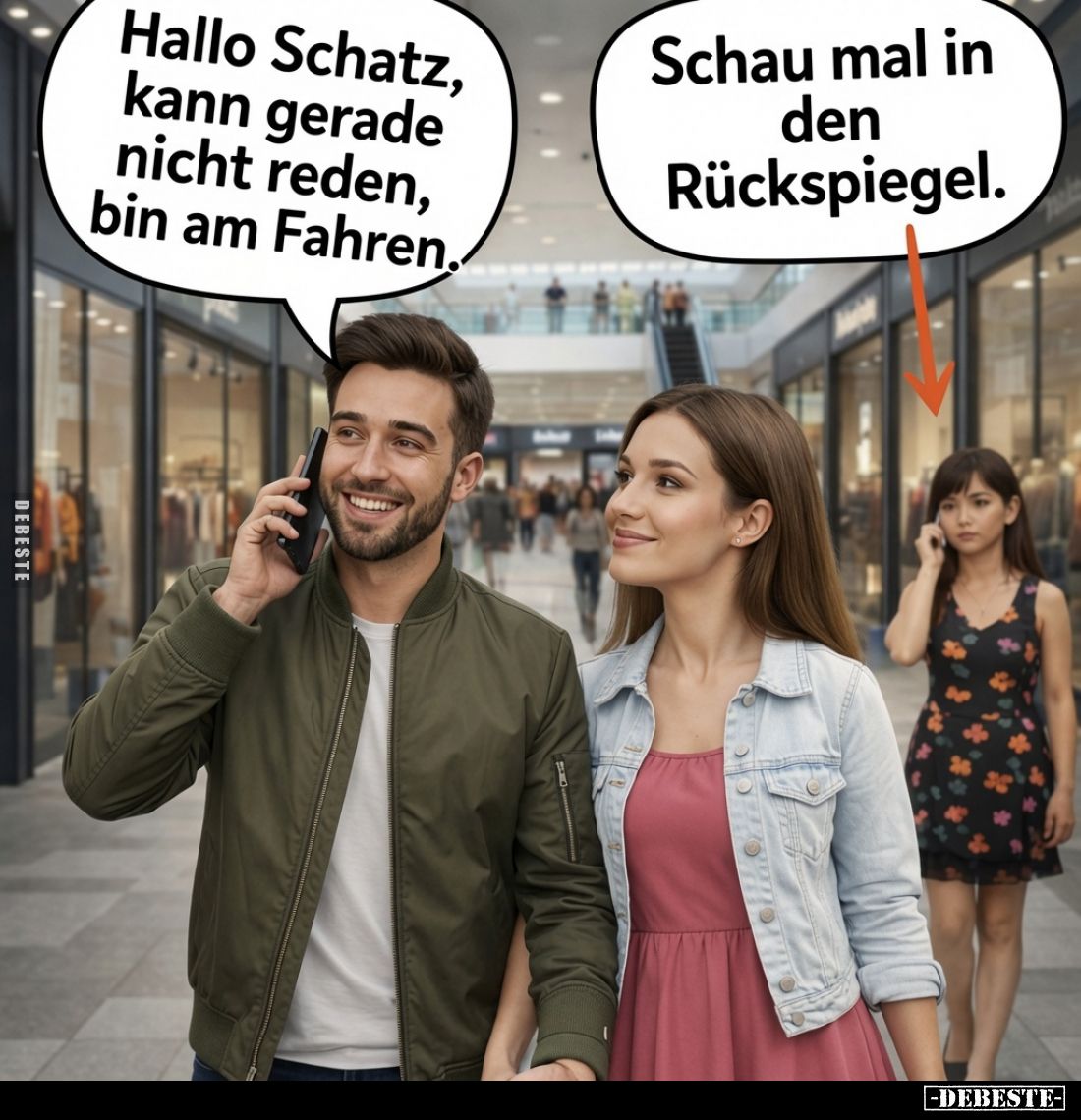 Hallo Schatz, kann gerade nicht reden, bin am Fahren.

Schau mal in den Rückspiegel.