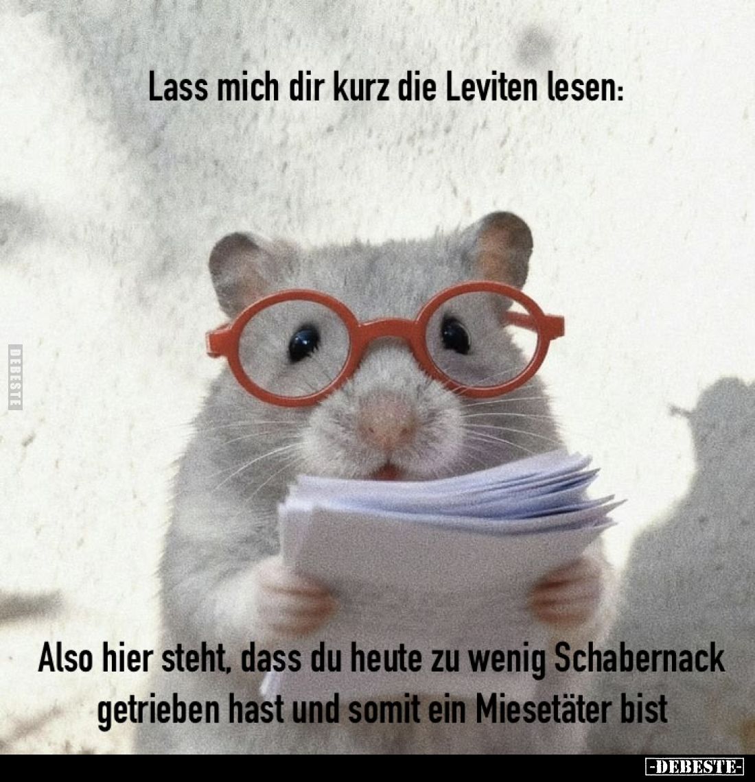 Lass mich dir kurz die Leviten lesen:
Also hier steht, dass du heute zu wenig Schabernack getrieben hast und somit ein Mie...