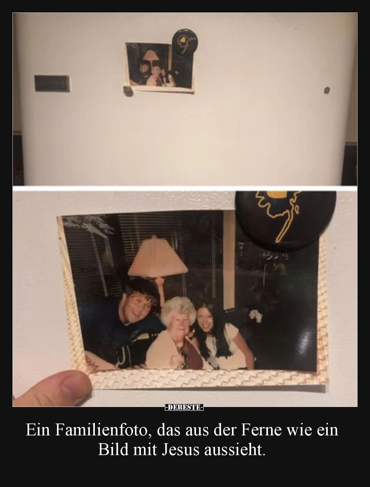 Ein Familienfoto, das aus der Ferne wie ein Bild mit Jesus aussieht.