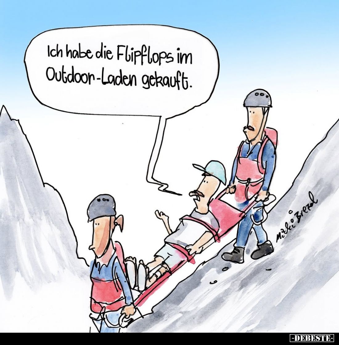 Ich habe die Flipflops im Outdoor-Laden gekauft.