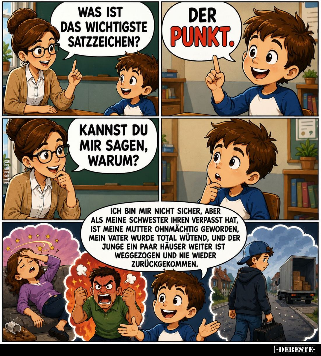 Was ist das wichtigste Satzzeichen? -
Der Punkt. -
Kannst du mir sagen, warum? -
Ich bin mir nicht sicher, aber als meine ...