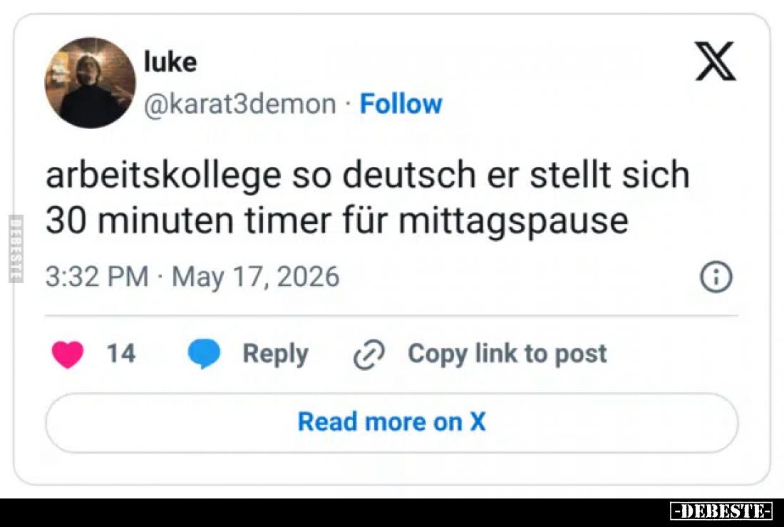 Arbeitskollege so deutsch er stellt sich 30 Minuten Timer für Mittagspause