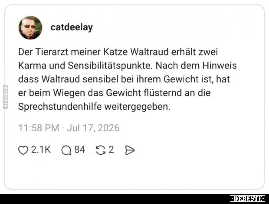 Der Tierarzt meiner Katze Waltraud erhält zwei Karma und.. - Lustige Bilder | DEBESTE.de