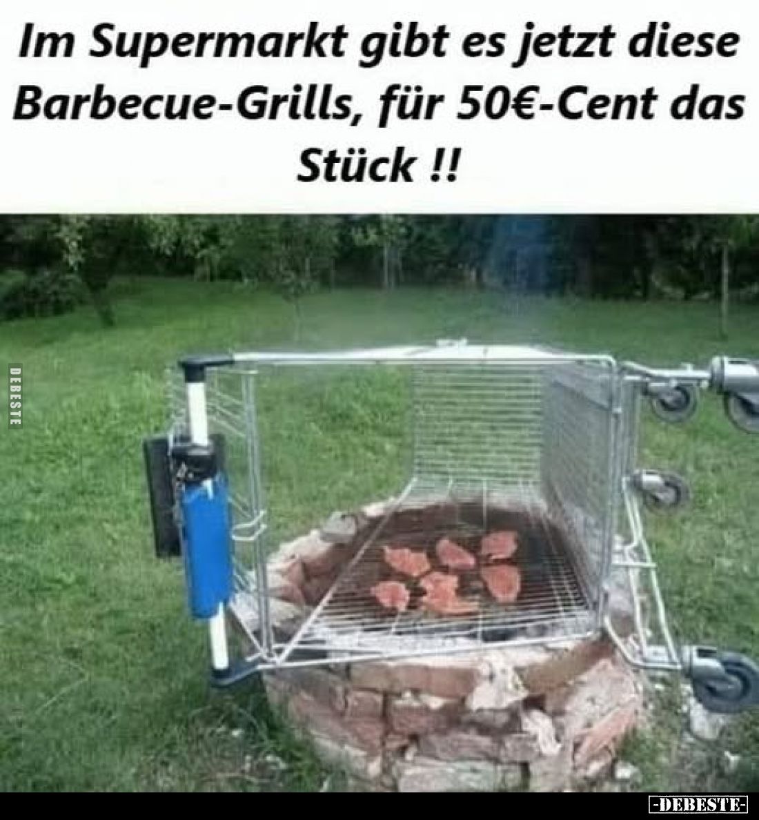 Im Supermarkt gibt es jetzt diese Barbecue-Grills, für 50€-Cent das Stück!!