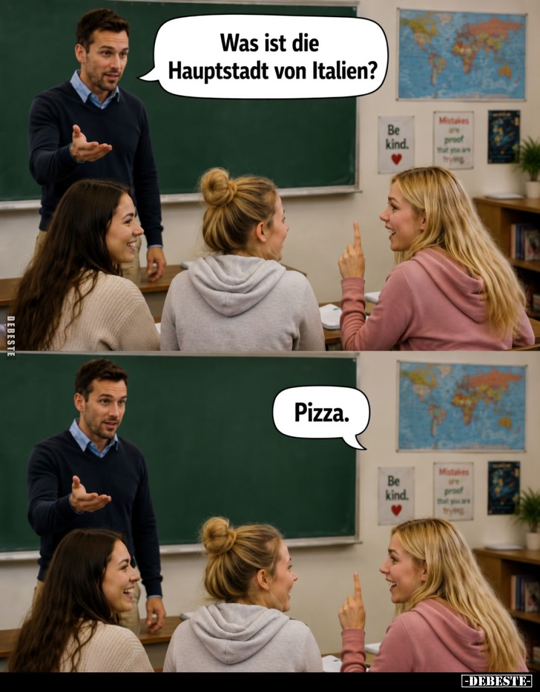 Was ist die Hauptstadt von Italien?
Pizza.