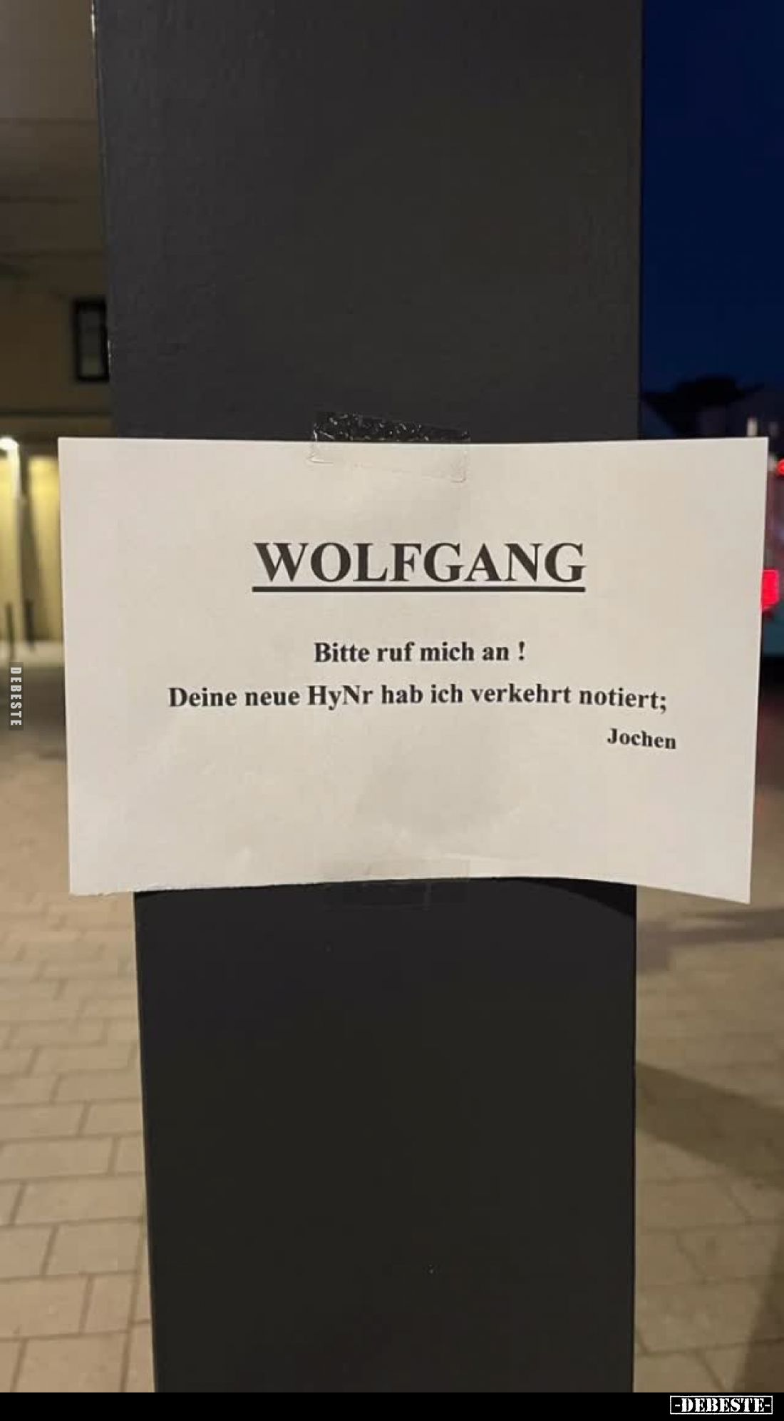 WOLFGANG
Bitte ruf mich an !
Deine neue HyNr hab ich verkehrt notiert;
Jochen