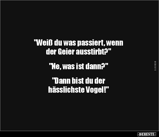 "Weiß du was passiert, wenn der Geier ausstirbt?"... - Lustige Bilder | DEBESTE.de