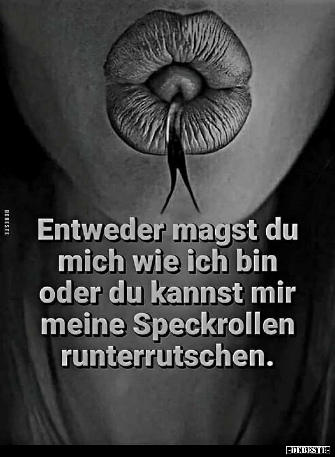 Entweder magst du mich wie ich bin oder du kannst mir meine Speckrollen runterrutschen.