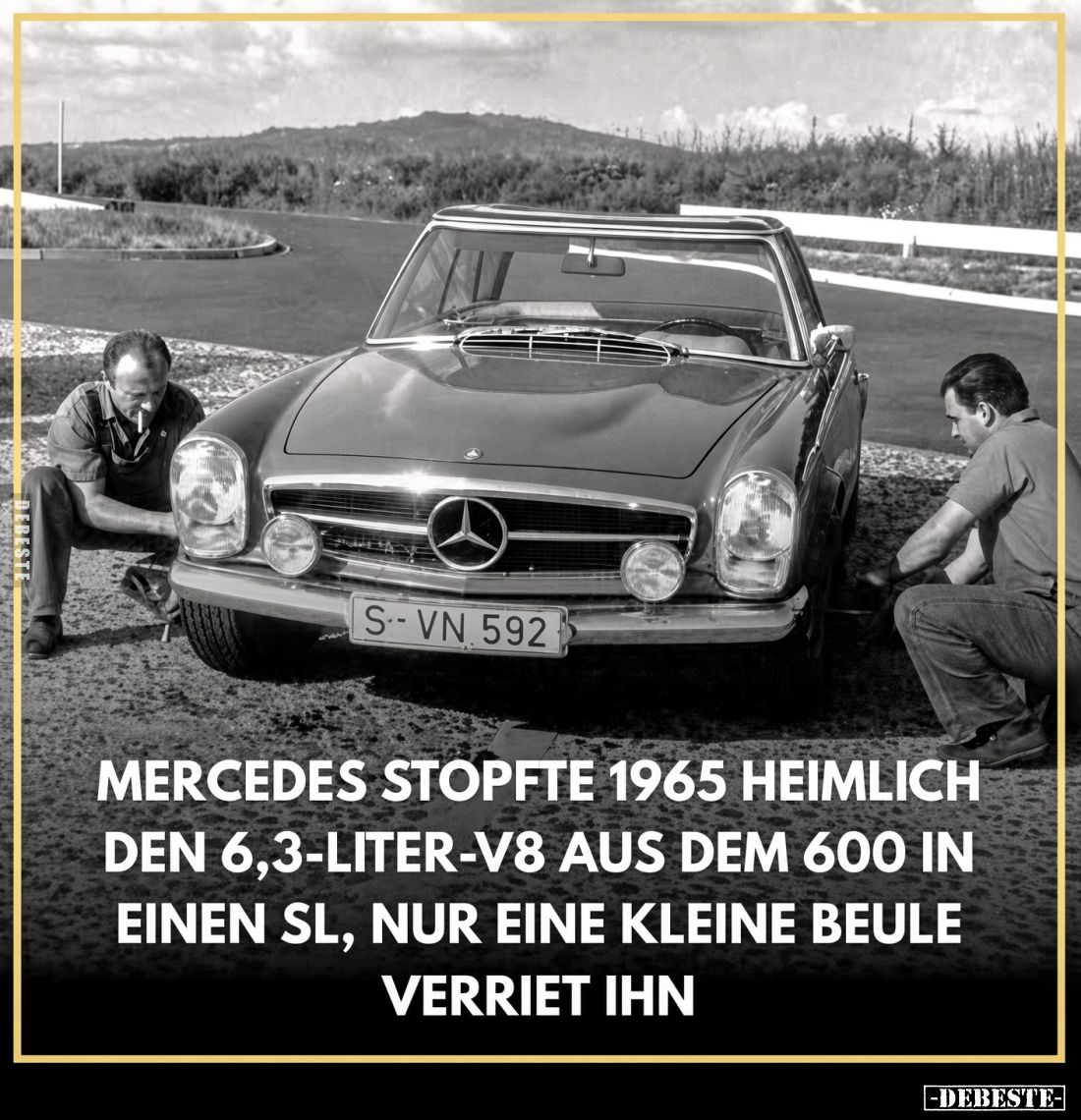 Mercedes stopfte 1965 heimlich den 6,3-Liter-V8 aus dem 600 in einen SL, nur eine kleine Beule verriet ihn.