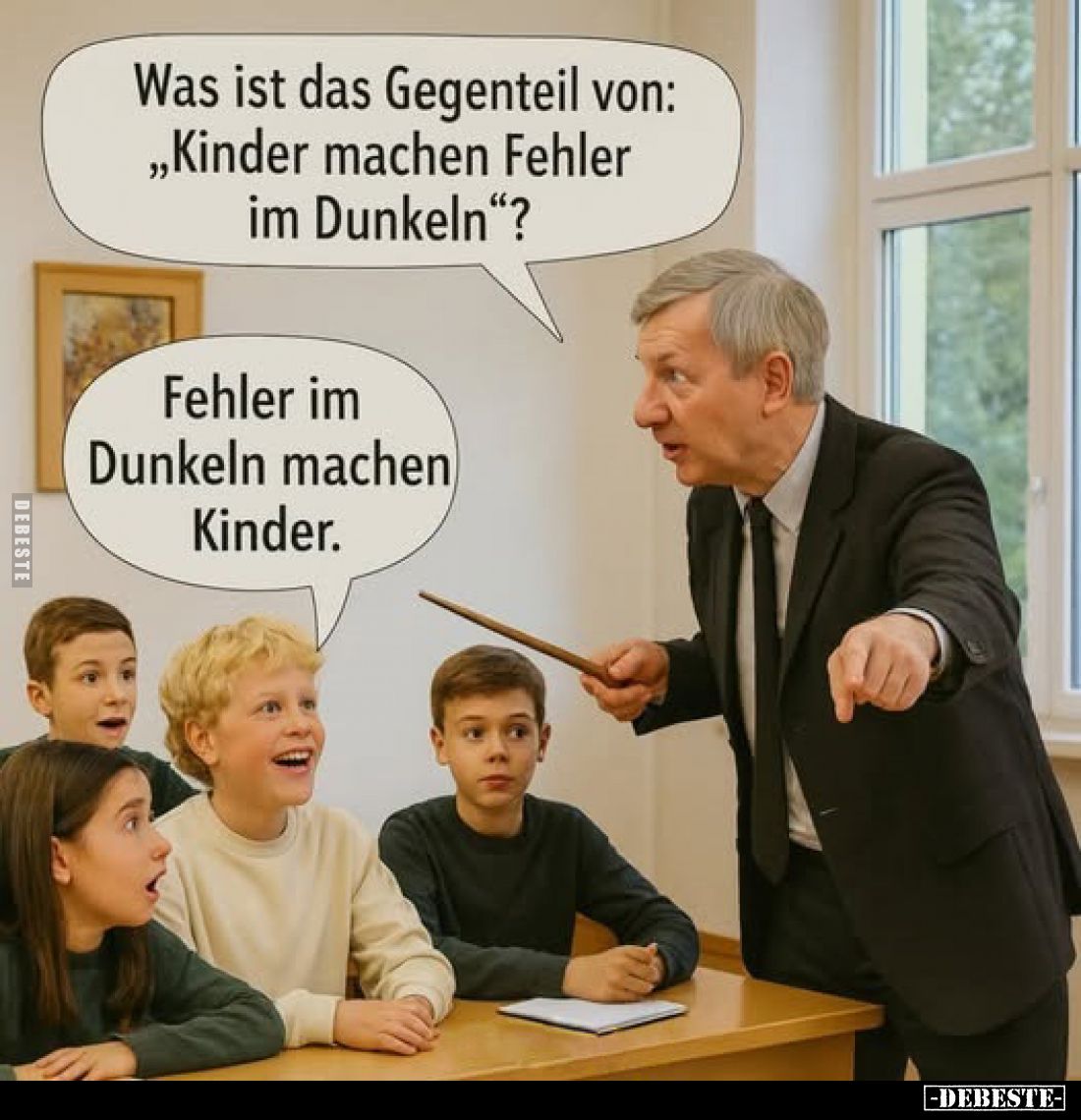 Was ist das Gegenteil von: „Kinder machen Fehler im Dunkeln"?
-
Fehler im Dunkeln machen Kinder.