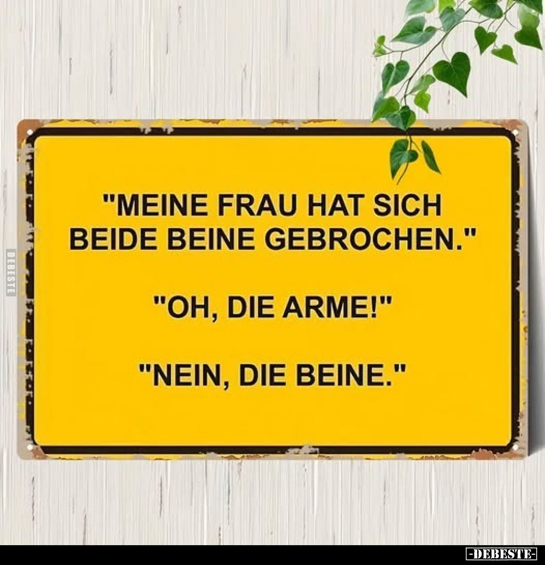 "Meine Frau hat sich beide Beine gebrochen." -
"Oh, die Arme!" -
"Nein, die Beine."