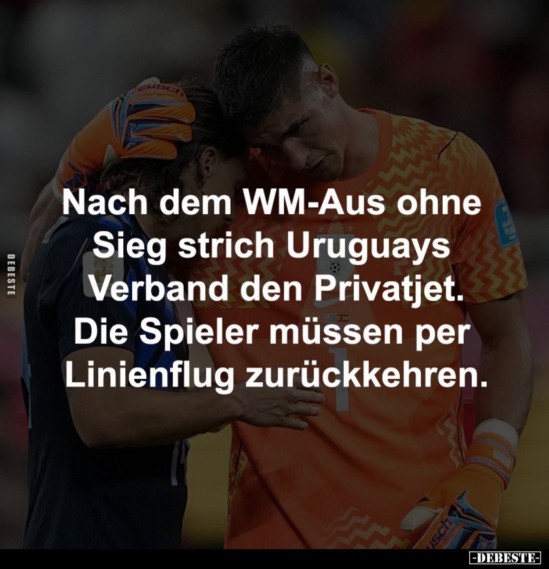 Nach dem WM-Aus ohne 
Sieg strich Uruguays 
Verband den Privatjet.
Die Spieler müssen per 
Linienflug zurückkehren.