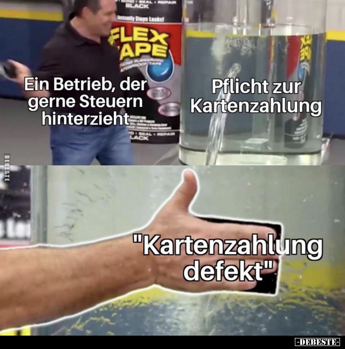 Ein Betrieb, der gerne Steuern hinterzieht.

Pflicht zur Kartenzahlung.

"Kartenzahlung defekt".