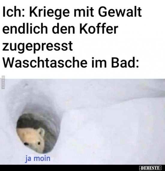 Ich: Kriege mit Gewalt endlich den Koffer zugepresst..