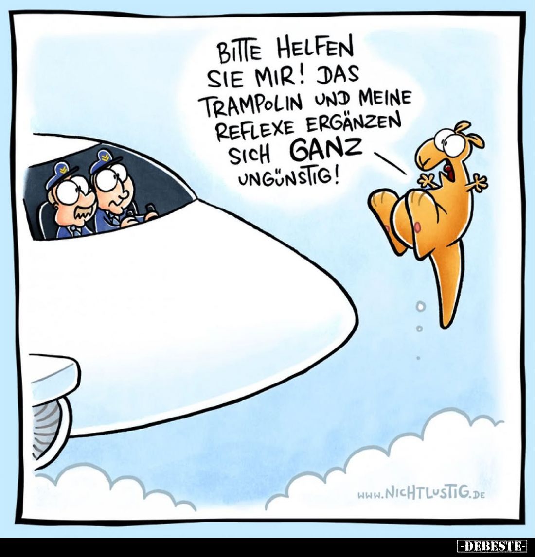 Bitte helfen Sie mir! Das Trampolin und meine Reflexe ergänzen sich ganz ungünstig!
