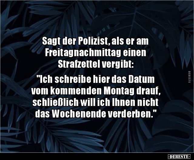 Sagt der Polizist, als er am Freitagnachmittag einen.. - Lustige Bilder | DEBESTE.de