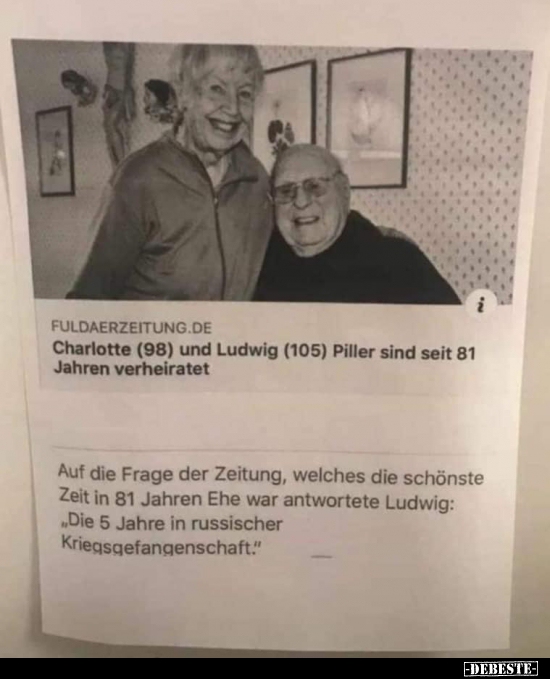 Charlotte (98) und Ludwig (105) Piller sind seit 81 Jahren.. - Lustige Bilder | DEBESTE.de