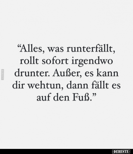 "Alles, was runterfällt, rollt sofort irgendwo drunter. Außer, es kann dir wehtun, dann fällt es auf den Fuß."