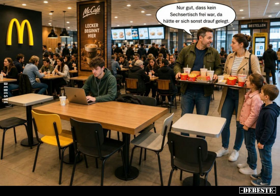 Nur gut, dass kein Sechsertisch frei war, da hätte er sich sonst drauf gelegt.
